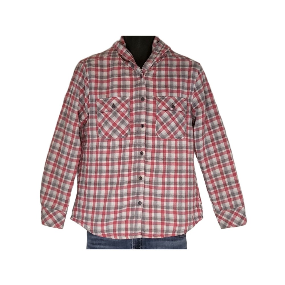 Womens Medium Shacket Flannel Sherpa Lined Plaid Pink Grey Boston Traders